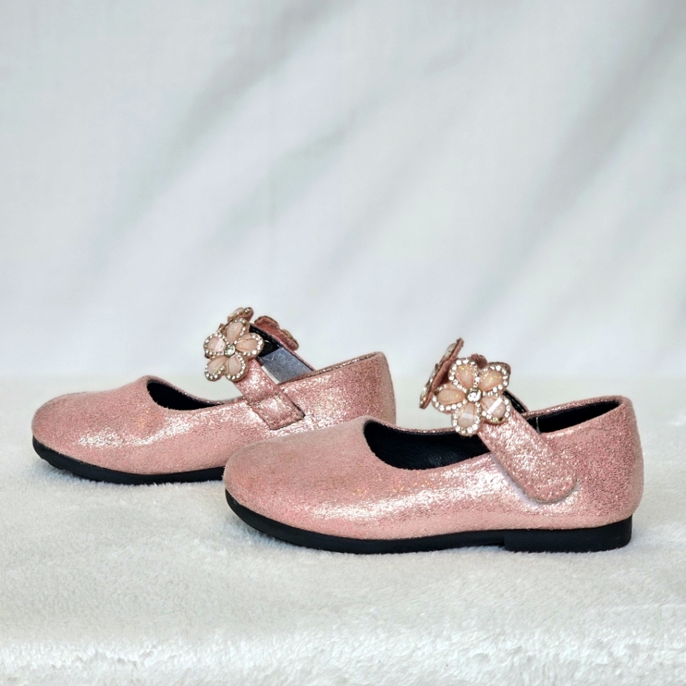 BELLA ROSA | Toddler Little Girls Glitter Pink Flowers Mary Jane Dress Shoes - Picture 2 of 13